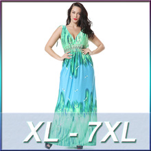Plus Size High Quality 2016 New Bohemian Style Print Sexy Deep V-neck Long Dresss Hort-sleeved Beach Dress