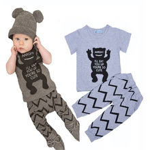 2016 nununu boy kids clothes set Anime Little monster printing T-shirt+Pants 2pcs girl Leisure suit newborn clothes girl boy set