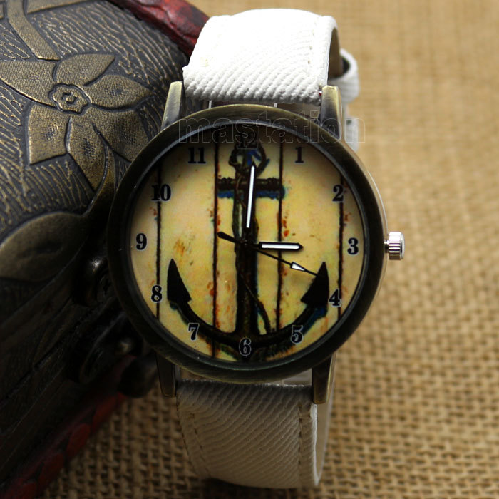 New Vintage Style Anchors Dial Leather Quartz Wrist Watch Women s Men Gift