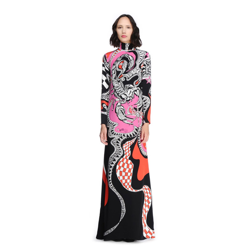 New Arrival Stunning Printed Long Sleeve Stretch Jersey Maxi Dress Long Dress 151229ep609c