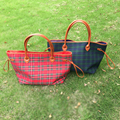On Sale Wholesale Blanks Plaid Large Tote Bag Canvas Casual Tote Shopping Bag with Large Capacity