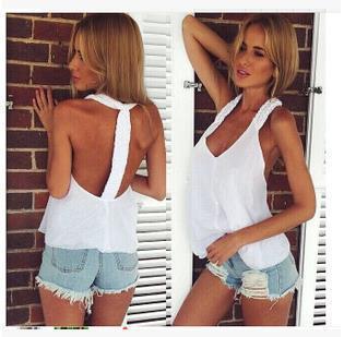 New Fashion 2015 Sexy Women Summer Women Deep V Neck Backless Sleeveless Blouse Halter Tops Casual