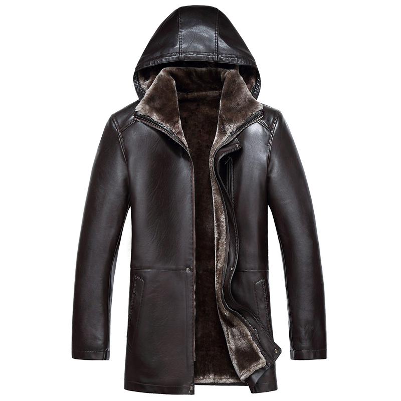Long Leather Jacket With Hood - Pl Jackets