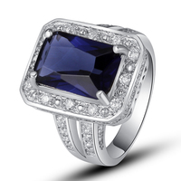 Gorgeous Handsome Style Women Rings Emerald Cut Blue Sapphire Quartz 925 Silver Ring Size 7 8 9 10 Fashion Jewelry Wholesale