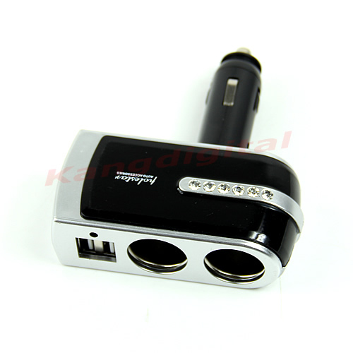 Free Shipping USB Port Twin Way Car Cigarette Lighter Power Socket Splitter Charger Adapter