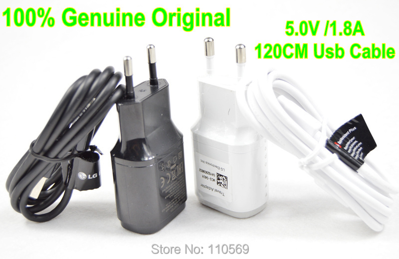 100 genuine original 1 8A carregador USB Charger With 1 2M 20awg USB Cable For LG