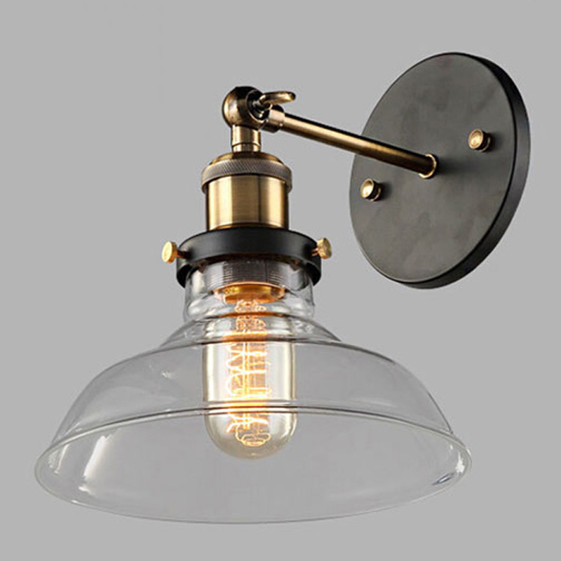 Vintage Industrial Glass Shade Wall Lamp With antique Edison Bulb Wall Lamp retro style glass ...