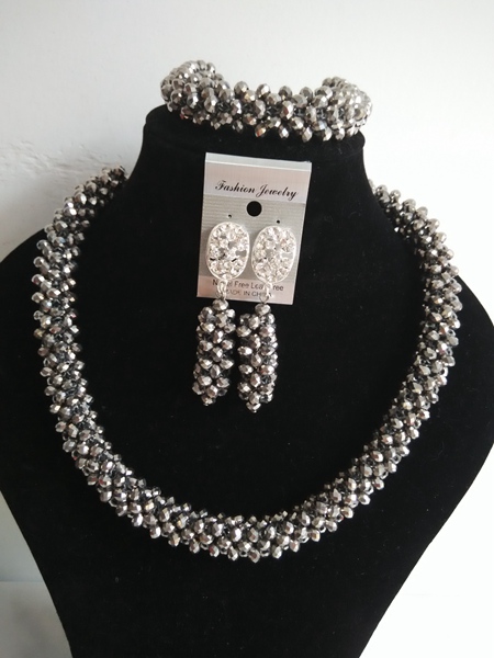 Fashion African beads jewelry set Silver Crystal beads bride jewelry nigerian wedding african beads jewelry Set G-224