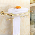 Wall Mounted Double Bathroom Bath Towel Holder with Towel Bar Golden Color Bath Towel Storage Shelf