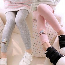 Baby Kids Girls Cotton Pants Embroidery Bird Warm Stretchy Leggings Trousers