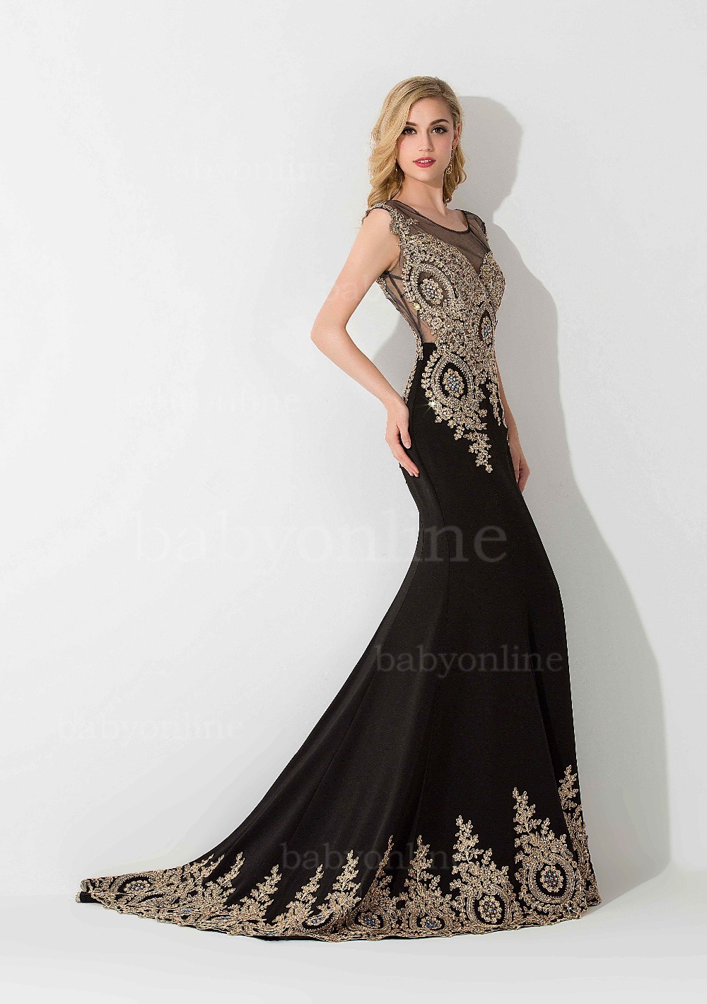 Black Prom Dress with Cap Sleeves
