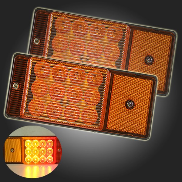 2x Amber Red Light 12 LED Side Marker Turn Signal Light Indicator Lamp 12V 24V Trailer