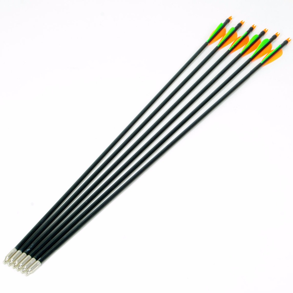 Free Shipping 6pcs pack 30 Fiberglass Arrow Plastic Vanes Spine500 Steel Point For Hunting Bow Archery