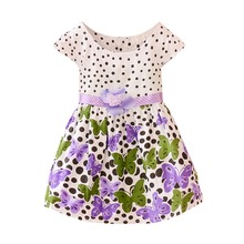 Summer Baby Girls Kids Short Sleeve Dress Polka Dots Butterfly Princess Dresses