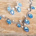 Blucome 18K Real Gold Plated Branches Sapphire Jewelry Set Rhinestone Stellux Water Drop Earrings and Pendant