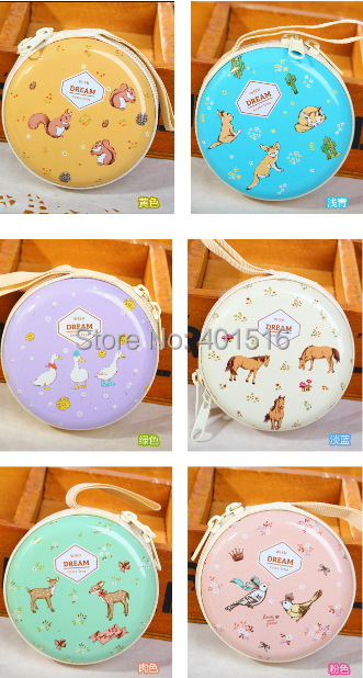 2014 New Korea Style Cute Jungle Elf Round Tin Purse Coins Purse