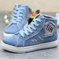 Spring New High Help Canvas Shoes Female High Hole Denim Zipper Elevator Women s Casual Shoes
