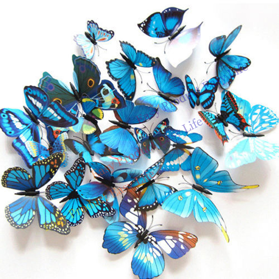 2015 Fashion Cute 12pcs PVC 3d Butterfly wall sticker decor Butterflies art Decal stickers on the