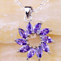 lingmei New Purple Jewelry Lady Marquise Cut Amethyst Silver Chain Necklace Pendant Free Shipping For Women Gift Wholesale