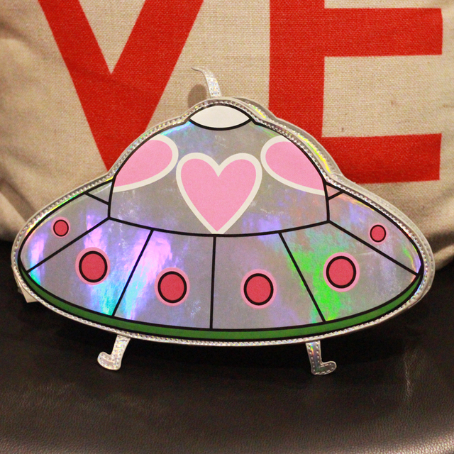 New Unique fashion style laser printing UFO spaceship cartoon mini chain shoulder bag ladies purse messenger bag handbag flap