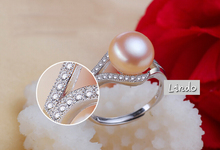 100 real freshwater pearl ring for women 925 sterling silver adjustable ring with AAA zircon 9