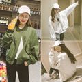 New Autumn Fashion Womens White Loose Bomber Jacket Korean Style Zipper Student Coat Femme