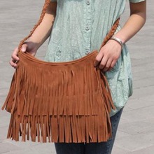 Fashion Women s Suede Weave Tassel Shoulder Bag Messenger Bag Fringe Handbags B2C Shop