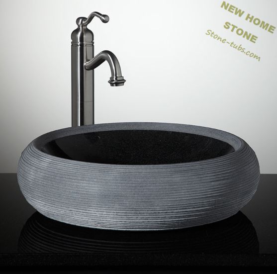 Stone sink bowl natural black marble round style bathroom wash basin ...