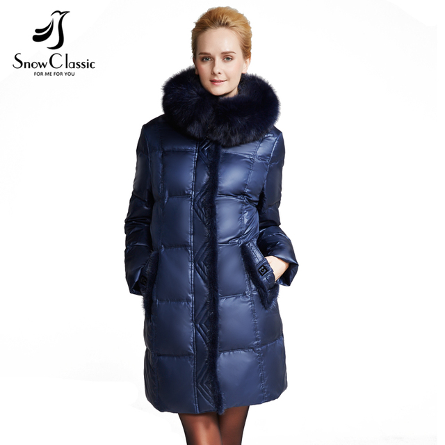 Snowclassic Новинкаженская зимняя куртка-пуховик настоящий мех лисы с подкладкой женская куртка 2016, 6XL, плюс размер большая распродажа 14371