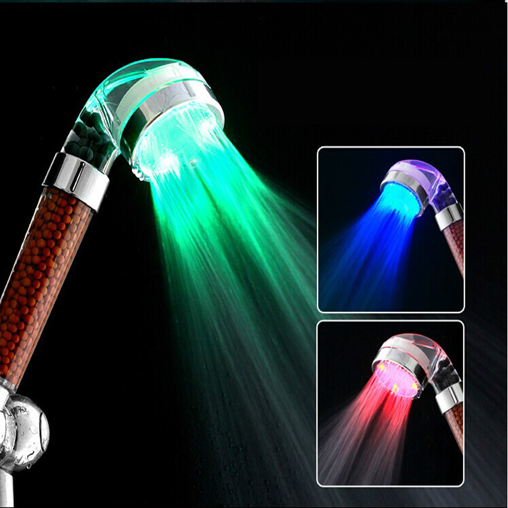 3 Colors Change Temperature Control Led shower Tourmaline SPA Anion Hand Held Bathroom Led Shower Head Filter Hand Shower