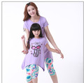 Mother Daughter Matching Clothes Cute Cat Cotton Short Sleeve Shirt Pants Family Look Matching Outfits Set