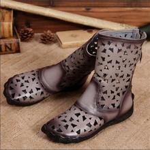 2016 genuine leather handmade female cool boots vintage cutout women boots flat comfortable casual boots women
