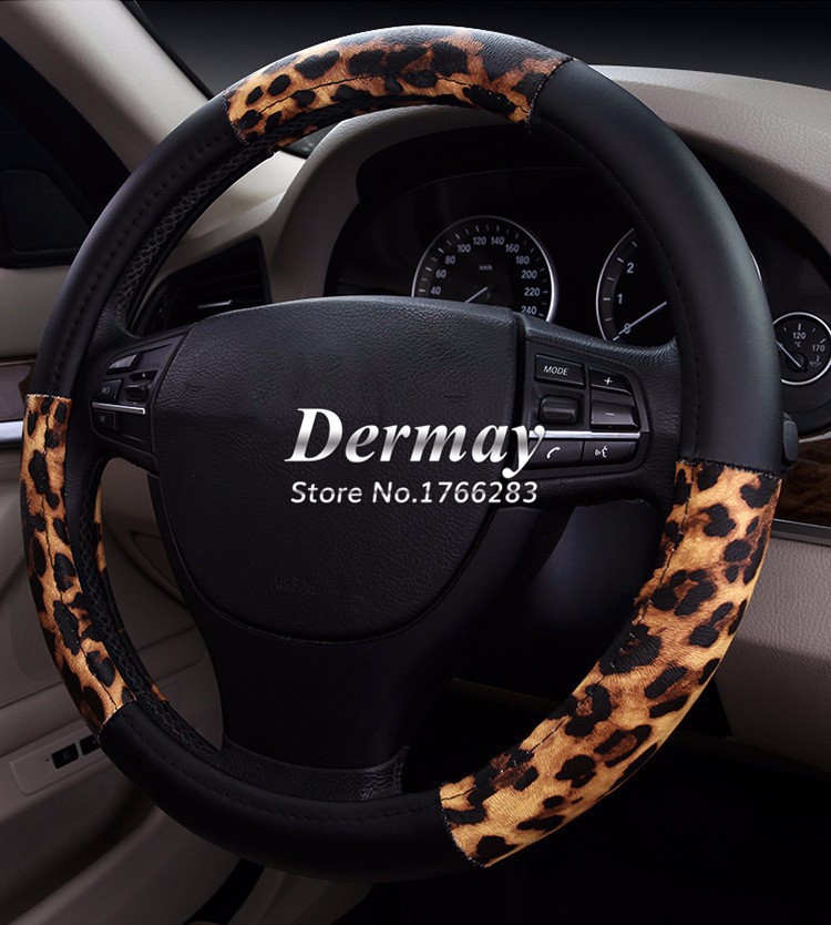 9_New arrivals fashion personalized leopard print women men black gold car steering wheel cover 4 seasons universal free shipping
