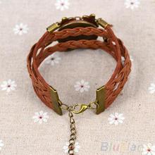 Hot Fashion Female Girl Women Vintage Butterfly Decoration Bracelet Faux Leather Weave Bangle Wristband 0SDN