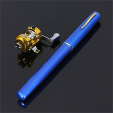 NEW Hot selling Mini Telescopic Portable Pocket Aluminum Alloy Pen Fishing Rod Pole Reel Black Fibre Glass blue