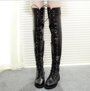 Thigh High Lace Up Flat Boots - Yu Boots
