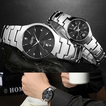 Lovers’ Tungsten Steel Watches Couple Luxury Fashion Business Men Full Steel Watch Quartz Waterproof Women rhinestone watches