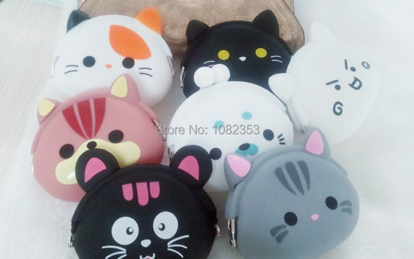 2015 new fashion cat style silicone coin purse kids gift cartoon Trendy baby Mini bag lady change purse women smart wallets