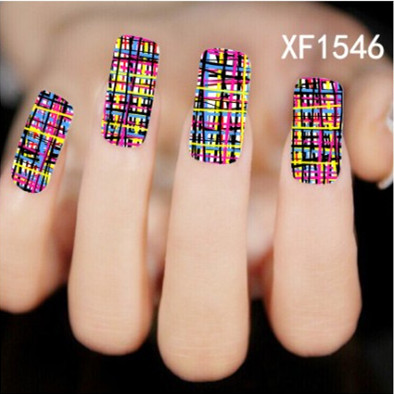 Free Shipping Colored lines Pattern New Arrival Water Transfer Nail Art Stickers Decal XF1546 Z 