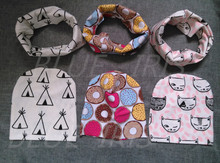New Arrival Cute Baby Boys Girl Newborn 0-2Y Cotton Hat Scarf Set Bear Stripe Donut Pattern Children Beanie Scarves