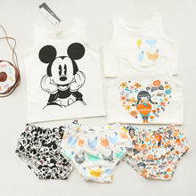 2016 summer BABY BOY CLOTHES baby girl clothes kids vest+shorts 2 pcs clothing sets kids pajama sets family wears kids cartoon