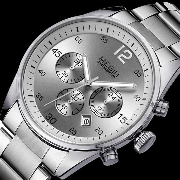 MEGIR Watches Men Top Brand Military Clock Chronograph Function Men Staniless Steel Luxury Watches Men Quartz