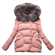 New Winter 2016 Women Jackets Cotton Full Sleeve Covered button with pocketswomen Hat with Feathers Ultra