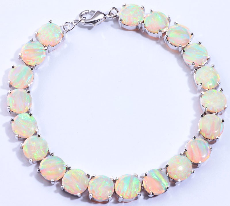 Generous ! Wholesale & Retail For Women Jewelry Pink & Blue & Yellow & White & Rainbow Opal Silver Bracelet 7 5/8