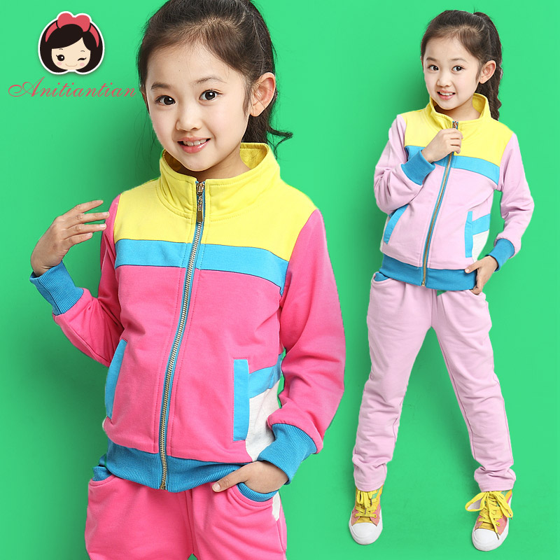 Free shipping Children's clothing female child spring 2014 child spring and autumn sports clothes child set