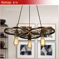 ZX Loft Retro LED Pendant Lamp Creative Circular Wheel Iron LED Chandelier American Industry Living Room