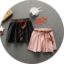 free shipping Black/Pink shirt Faux leather Gentlewomen student school Scotland uniform customize kilt female child kilt