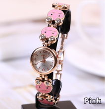 The new Ladies watches Rhinestone Gold plated Fashion casual bracelet watch luxury Cartoon Cat Strap watches