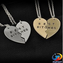 2016 New Hot “Best Bitches” Letter Splice Together Pendant Chain Necklace Women Girls Friendship Gifts Accessories 2 Pcsset