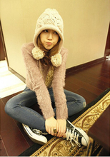 Winter warm headwear Thermal Wool Hairball Outdoor Ski Ear Protect Split Long Back Knitted Braided Bomer
